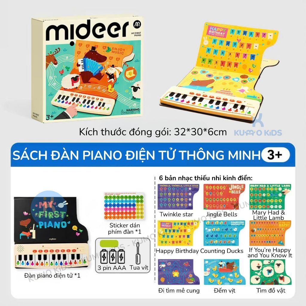 Sách Đàn Piano Điện Tử Thông Minh Mideer, Đồ Chơi Âm Nhạc Phím Màu Kèm 6 Bài Hát Và Giá Đỡ Bản Nhạc