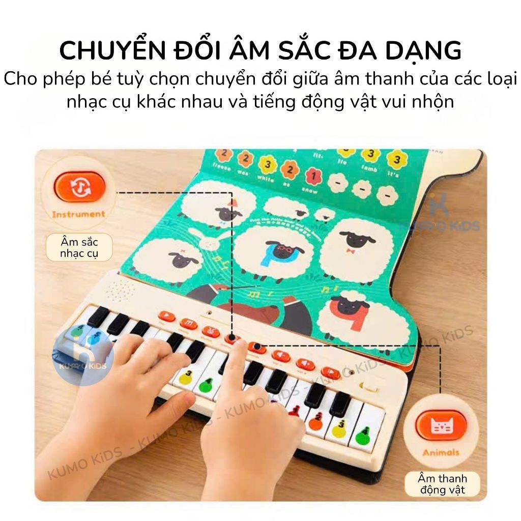 Sách Đàn Piano Điện Tử Thông Minh Mideer, Đồ Chơi Âm Nhạc Phím Màu Kèm 6 Bài Hát Và Giá Đỡ Bản Nhạc