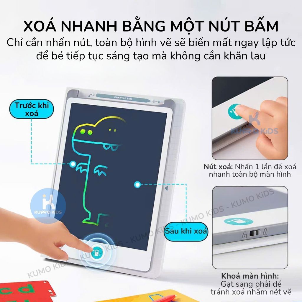 Bảng Vẽ LCD Thông Minh Tự Xóa Mideer, Bảng Vẽ Điện Tử Không Cần Giấy Kèm 15 Thẻ Mẫu Cho Bé 3 Tuổi+