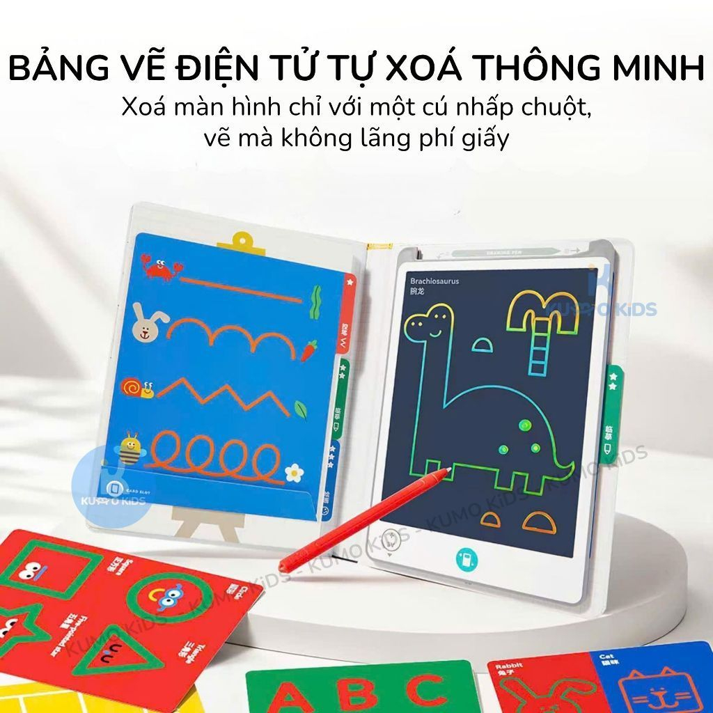 Bảng Vẽ LCD Thông Minh Tự Xóa Mideer, Bảng Vẽ Điện Tử Không Cần Giấy Kèm 15 Thẻ Mẫu Cho Bé 3 Tuổi+