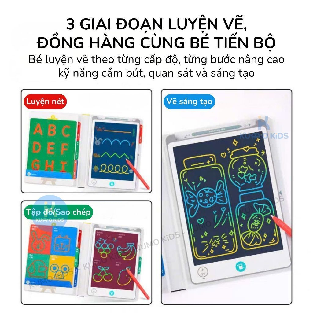 Bảng Vẽ LCD Thông Minh Tự Xóa Mideer, Bảng Vẽ Điện Tử Không Cần Giấy Kèm 15 Thẻ Mẫu Cho Bé 3 Tuổi+