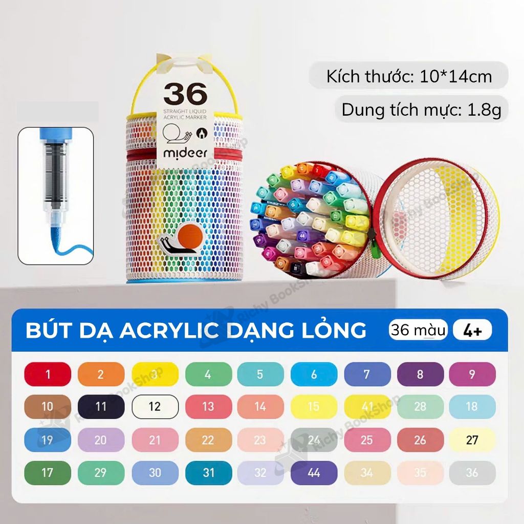 Màu dạ nước Acrylic Markers Mideer, bút màu nước dạng lỏng Mideer Straight Liquid Acrylic Marker