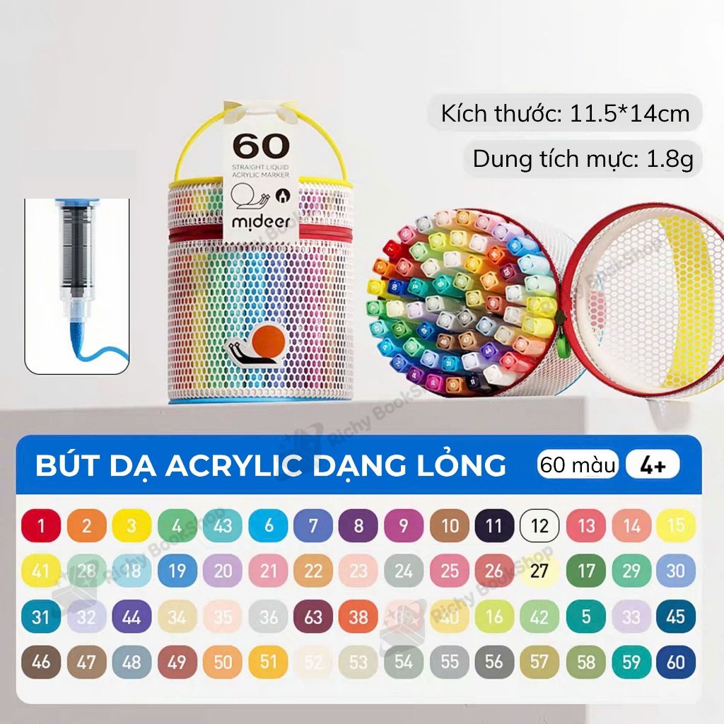 Màu dạ nước Acrylic Markers Mideer, bút màu nước dạng lỏng Mideer Straight Liquid Acrylic Marker