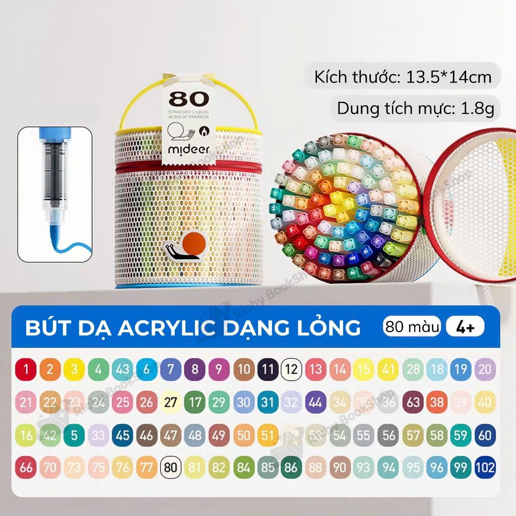 Màu dạ nước Acrylic Markers Mideer, bút màu nước dạng lỏng Mideer Straight Liquid Acrylic Marker
