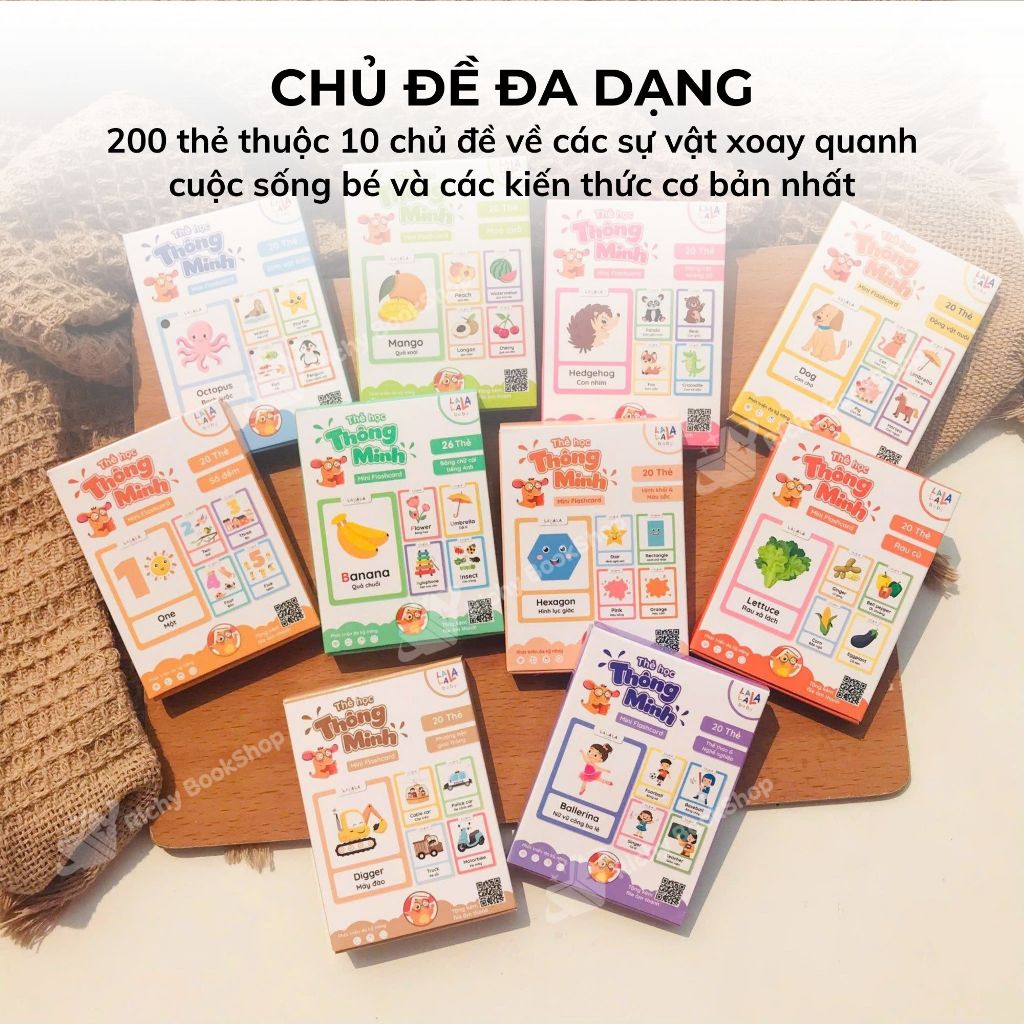 Thẻ học thông minh Flashcard mini song ngữ Anh Việt nhiều chủ đề cho bé - Thẻ học thông minh Lalala baby
