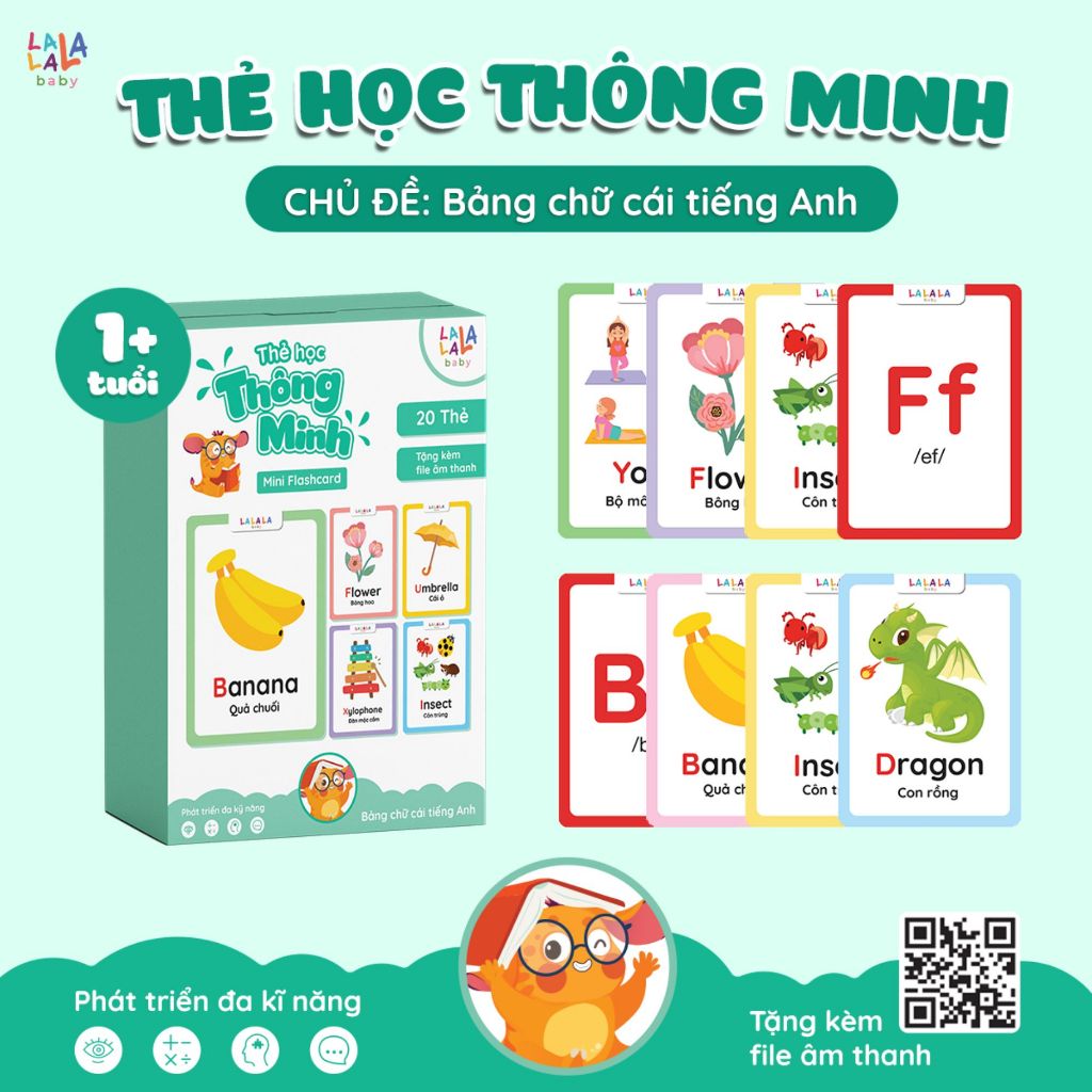Thẻ học thông minh Flashcard mini song ngữ Anh Việt nhiều chủ đề cho bé - Thẻ học thông minh Lalala baby