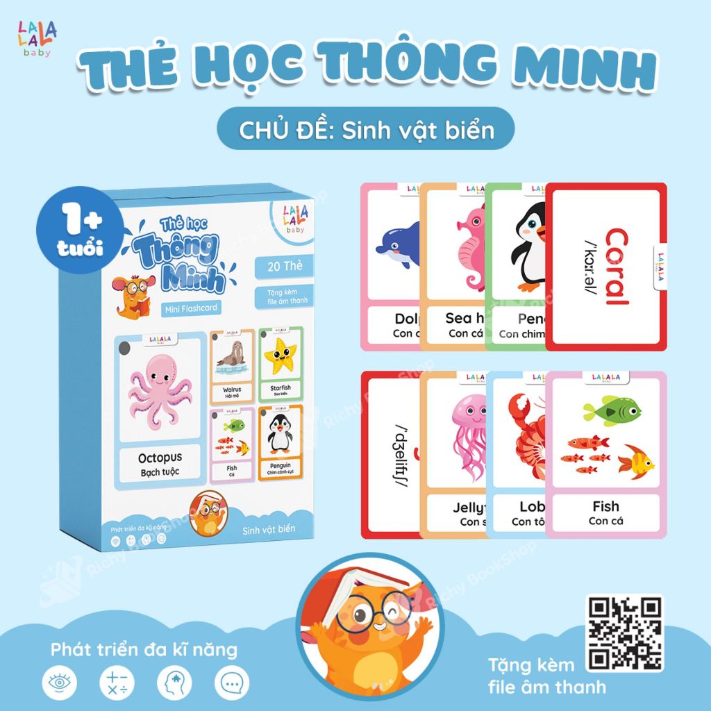 Thẻ học thông minh Flashcard mini song ngữ Anh Việt nhiều chủ đề cho bé - Thẻ học thông minh Lalala baby
