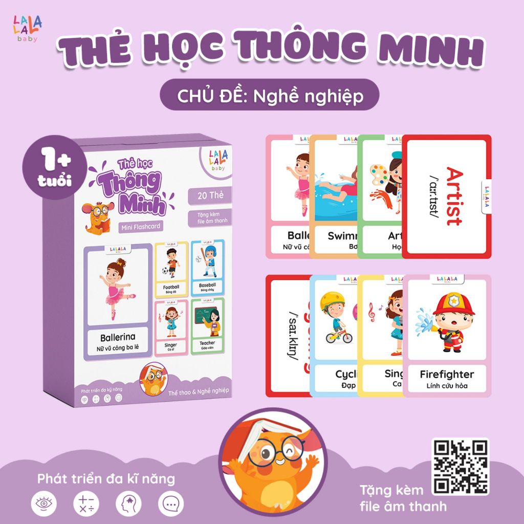 Thẻ học thông minh Flashcard mini song ngữ Anh Việt nhiều chủ đề cho bé - Thẻ học thông minh Lalala baby
