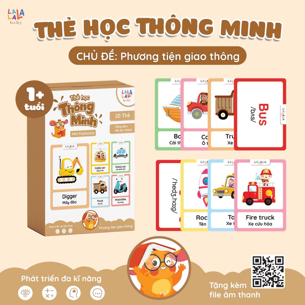 Thẻ học thông minh Flashcard mini song ngữ Anh Việt nhiều chủ đề cho bé - Thẻ học thông minh Lalala baby