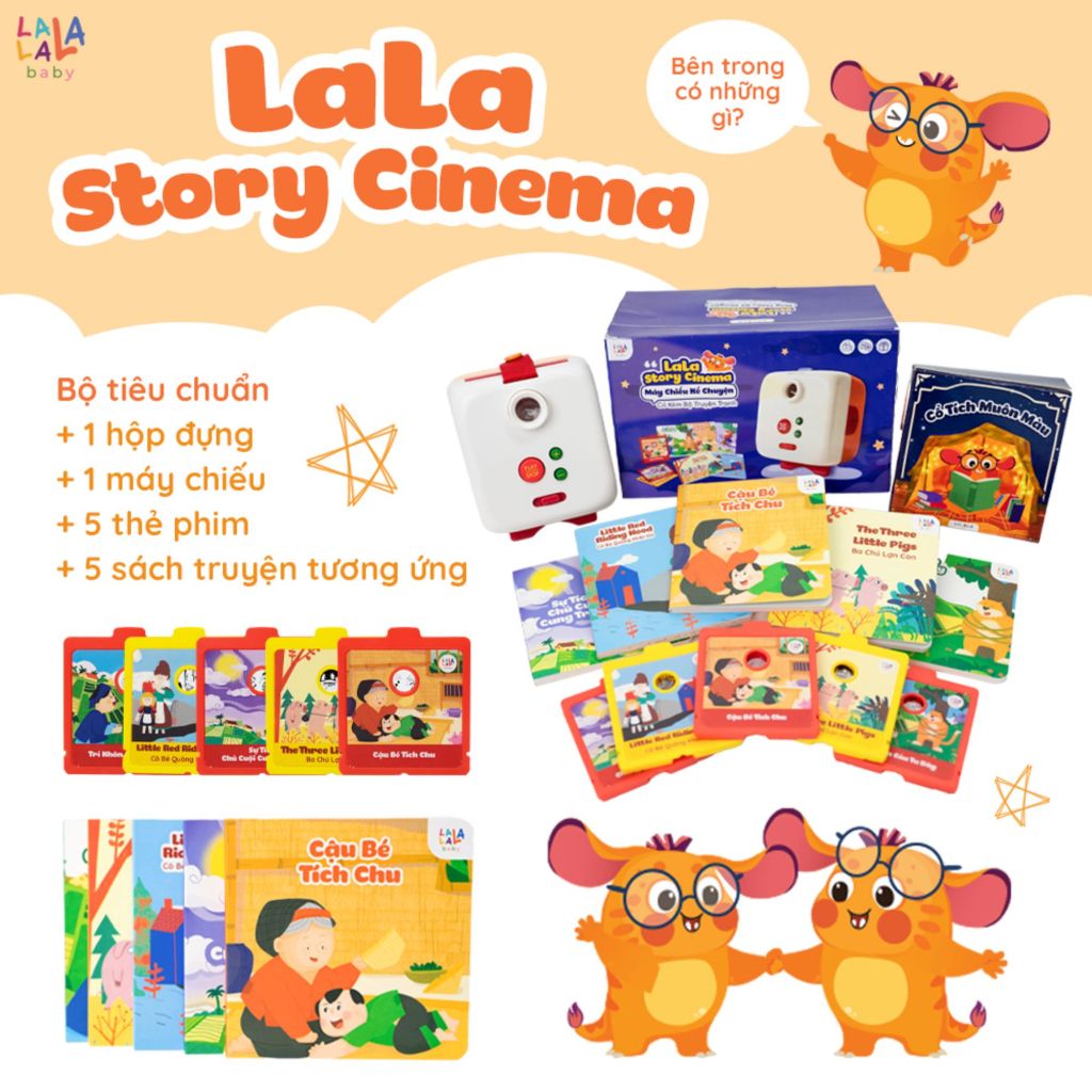 Máy Chiếu Kể Chuyện Cho Bé Lala Story Cinema - Đồ Chơi Âm Thanh Máy Chiếu Mini Kể Chuyện Song Ngữ Kèm Thẻ Sách Truyện