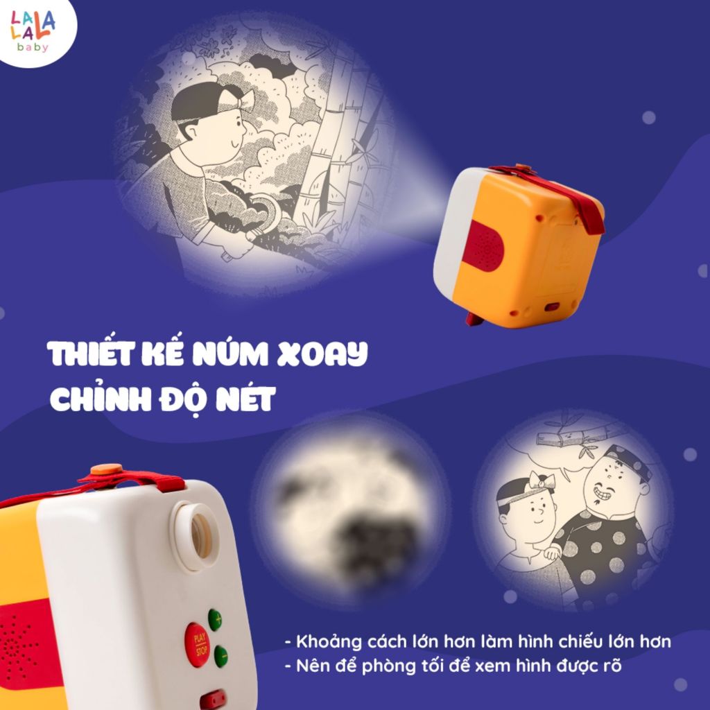 Máy Chiếu Kể Chuyện Cho Bé Lala Story Cinema - Đồ Chơi Âm Thanh Máy Chiếu Mini Kể Chuyện Song Ngữ Kèm Thẻ Sách Truyện