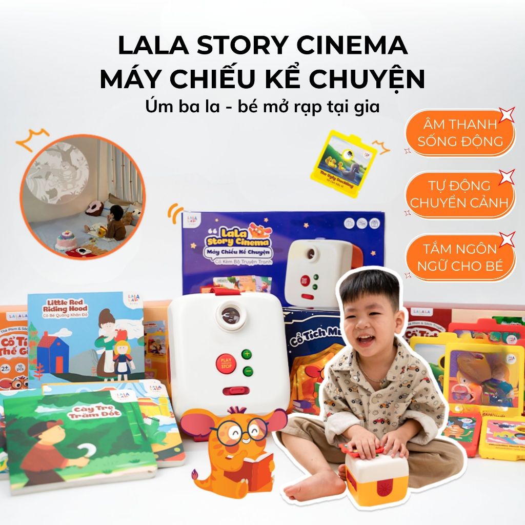 Máy Chiếu Kể Chuyện Cho Bé Lala Story Cinema - Đồ Chơi Âm Thanh Máy Chiếu Mini Kể Chuyện Song Ngữ Kèm Thẻ Sách Truyện