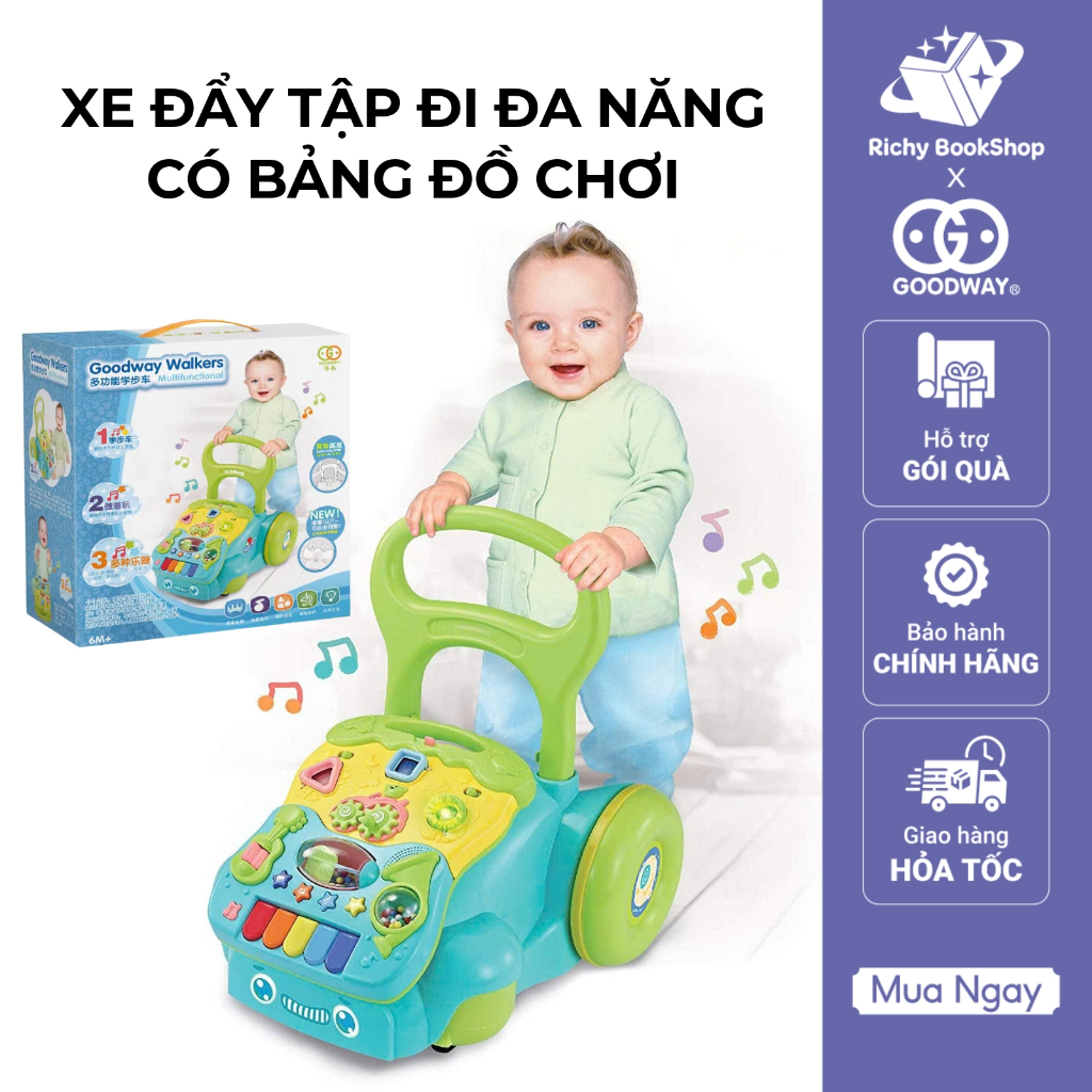 Xe đẩy tập đi có âm thanh kèm bảng đồ chơi montessori cho bé Goodway Music Baby Walker