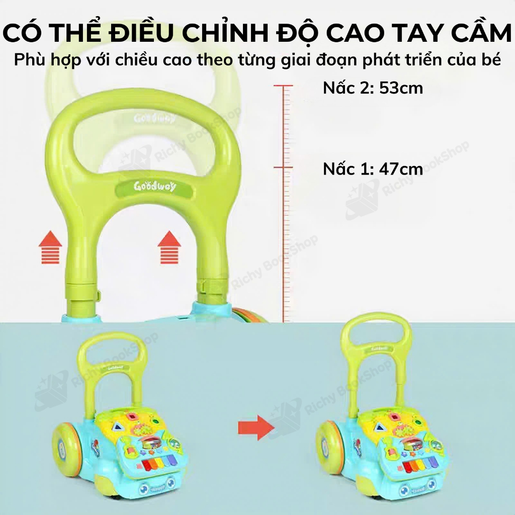 Xe đẩy tập đi có âm thanh kèm bảng đồ chơi montessori cho bé Goodway Music Baby Walker