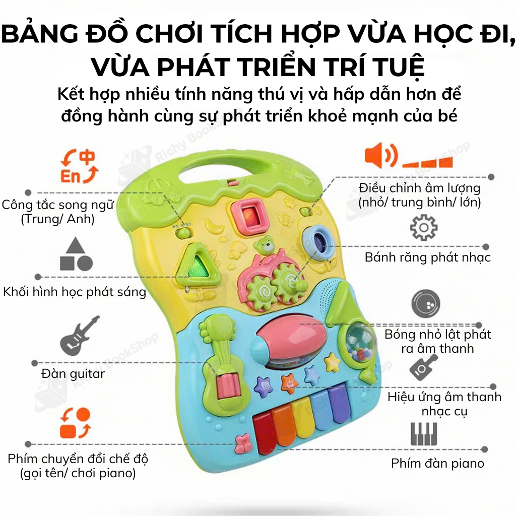 Xe đẩy tập đi có âm thanh kèm bảng đồ chơi montessori cho bé Goodway Music Baby Walker