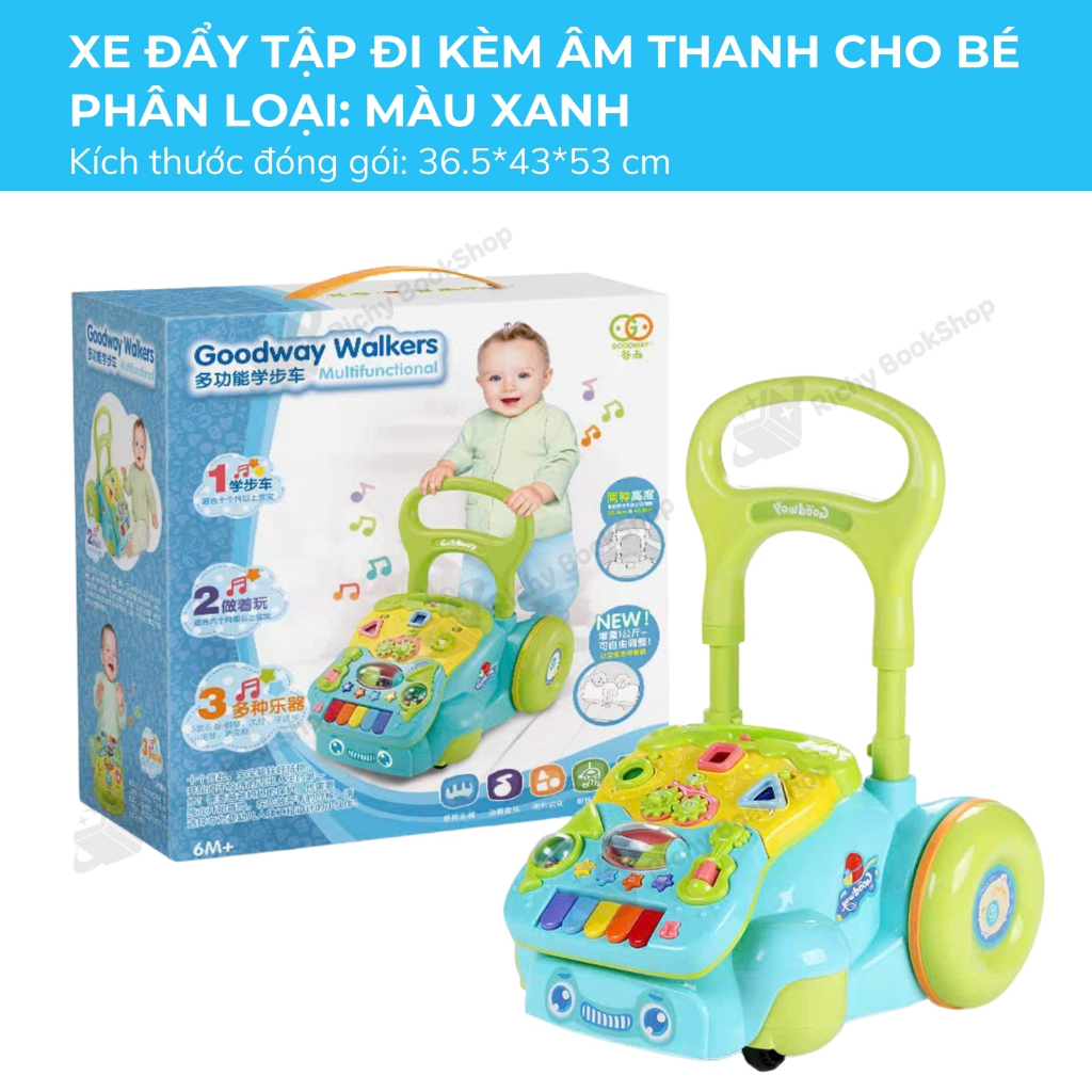 Xe đẩy tập đi có âm thanh kèm bảng đồ chơi montessori cho bé Goodway Music Baby Walker