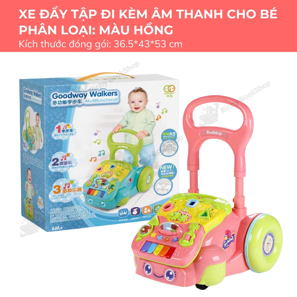 Xe đẩy tập đi có âm thanh kèm bảng đồ chơi montessori cho bé Goodway Music Baby Walker
