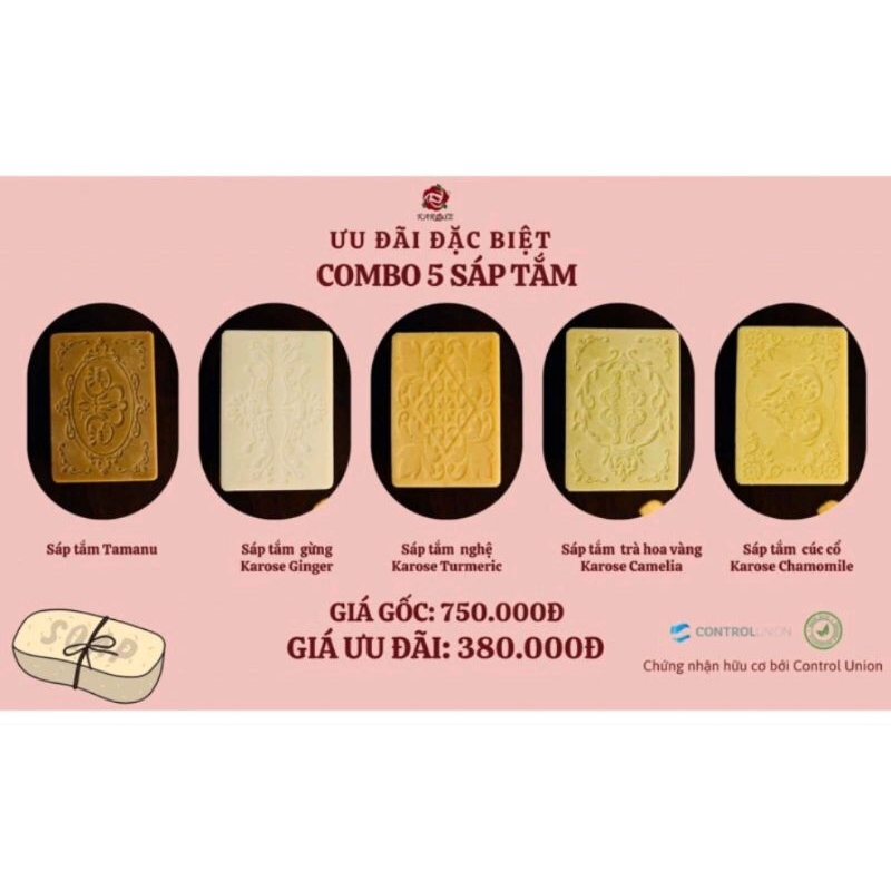combo 5 bánh sáp tắm hữu cơ  karose, mềm mịn siêu thích