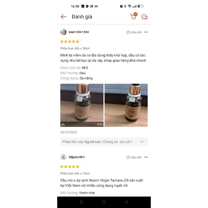 Dầu mù u Noom 350ml