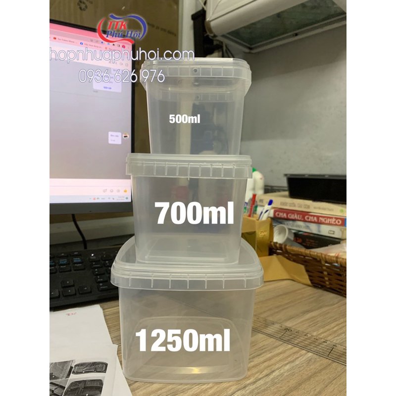 3 size hộp nhựa vuông nắp khóa gài đựng thực phẩm, đựng pate, kem, đông trùng hạ thảo, ...