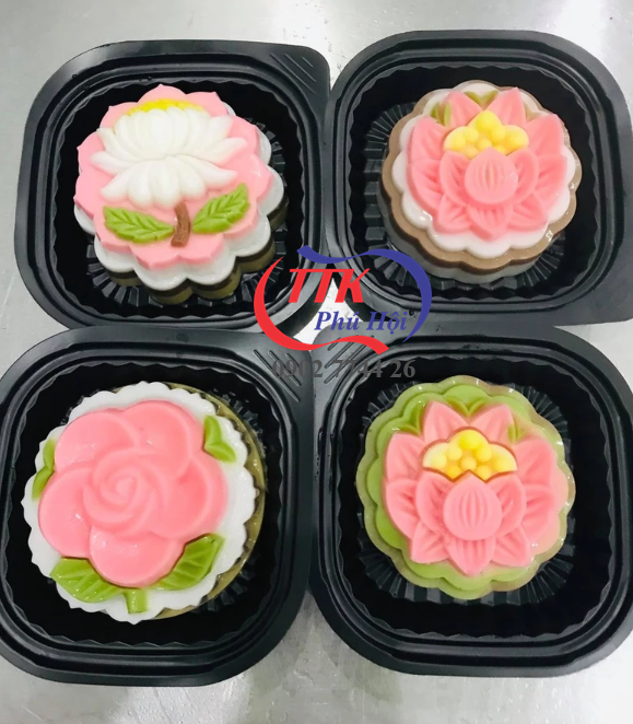 Hộp nhựa đế đen HT12 đựng bánh flan, rau câu, bánh plan