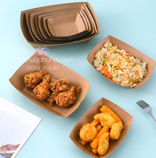 Khay giấy kraft dáng thuyền đựng thực phẩm - Nhiều size