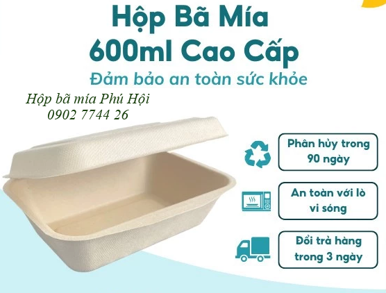 Hộp bã mía 1 ngăn nắp liền 600ml tại Tp HCM