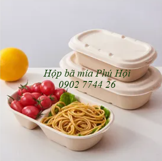Hộp bã mía 2 ngăn kèm nắp bã mía 750ml tại quận 1 tp HCM