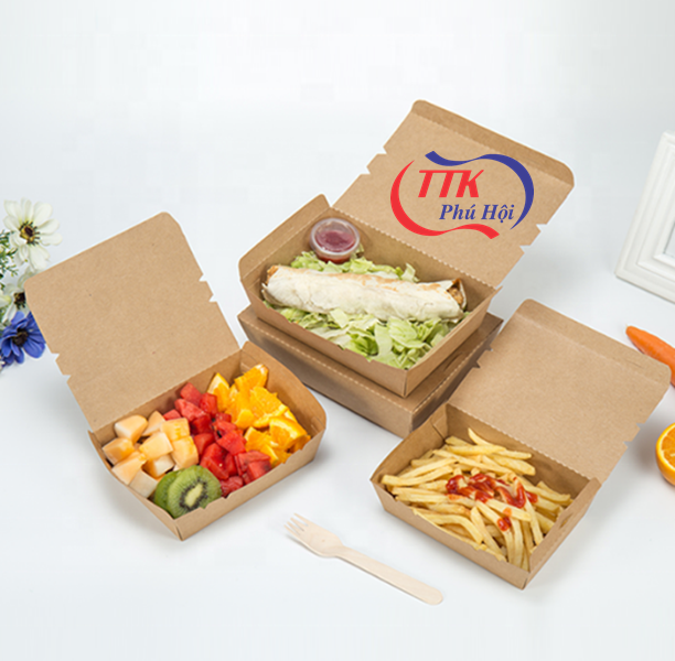 Hộp giấy kraft đựng thực phẩm 1200ml - nắp giấy liền