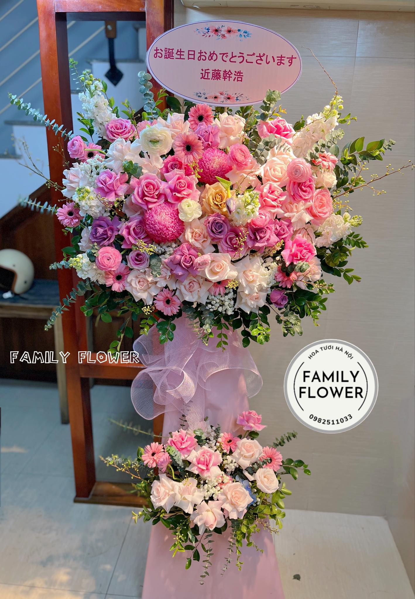 Kệ hoa tone hồng chúc mừng sinh nhật công ty tại quận Ba Đình Hà Nội !Hoa tươi Ba Đình ! Mua hoa online tại Hà Nội