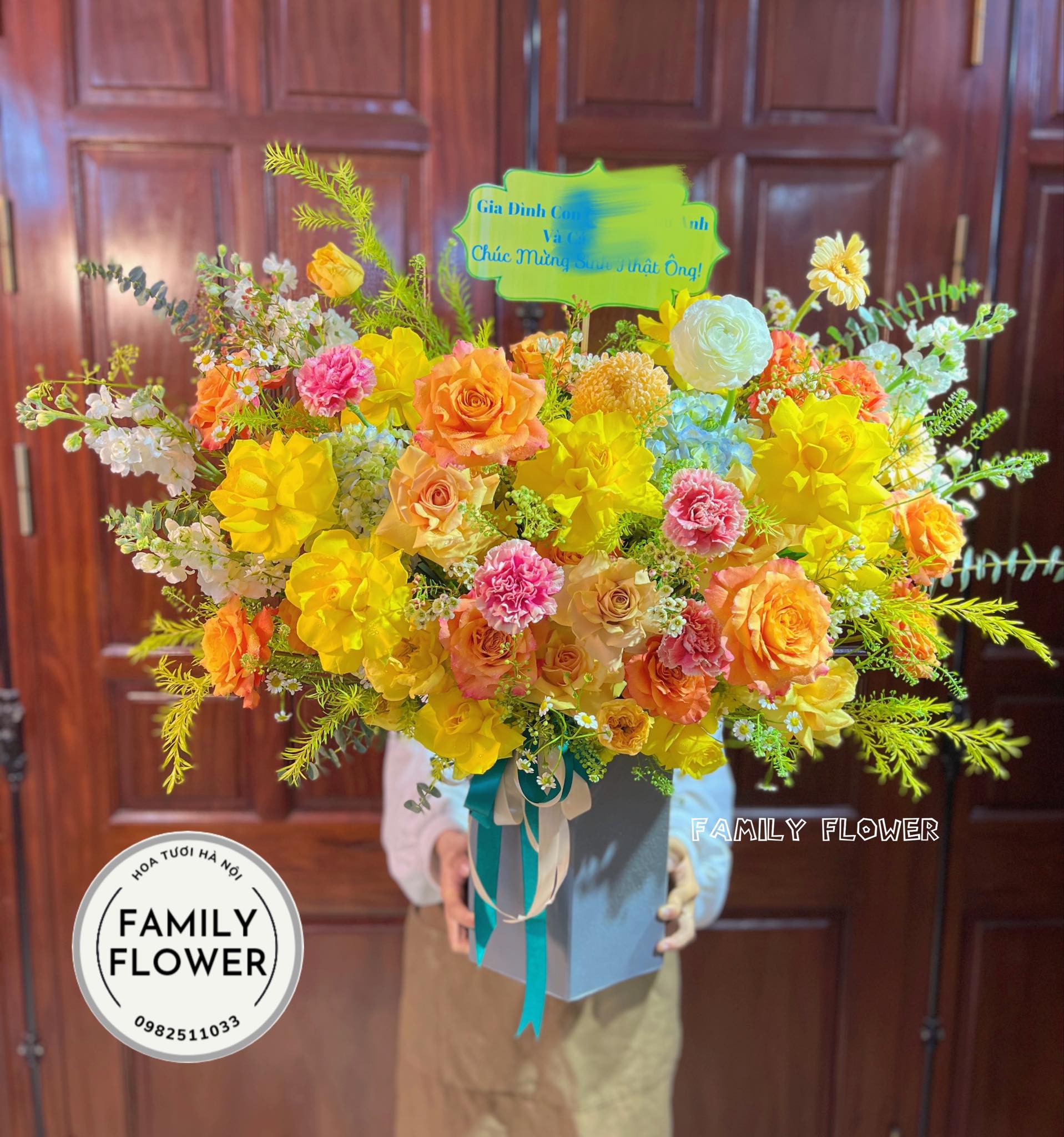 Lẵng hoa tone cam vàng tặng chúc mừng sinh nhật Bố tại Ba Đình Hà Nội ! Mua hoa tươi online Hà Nội 