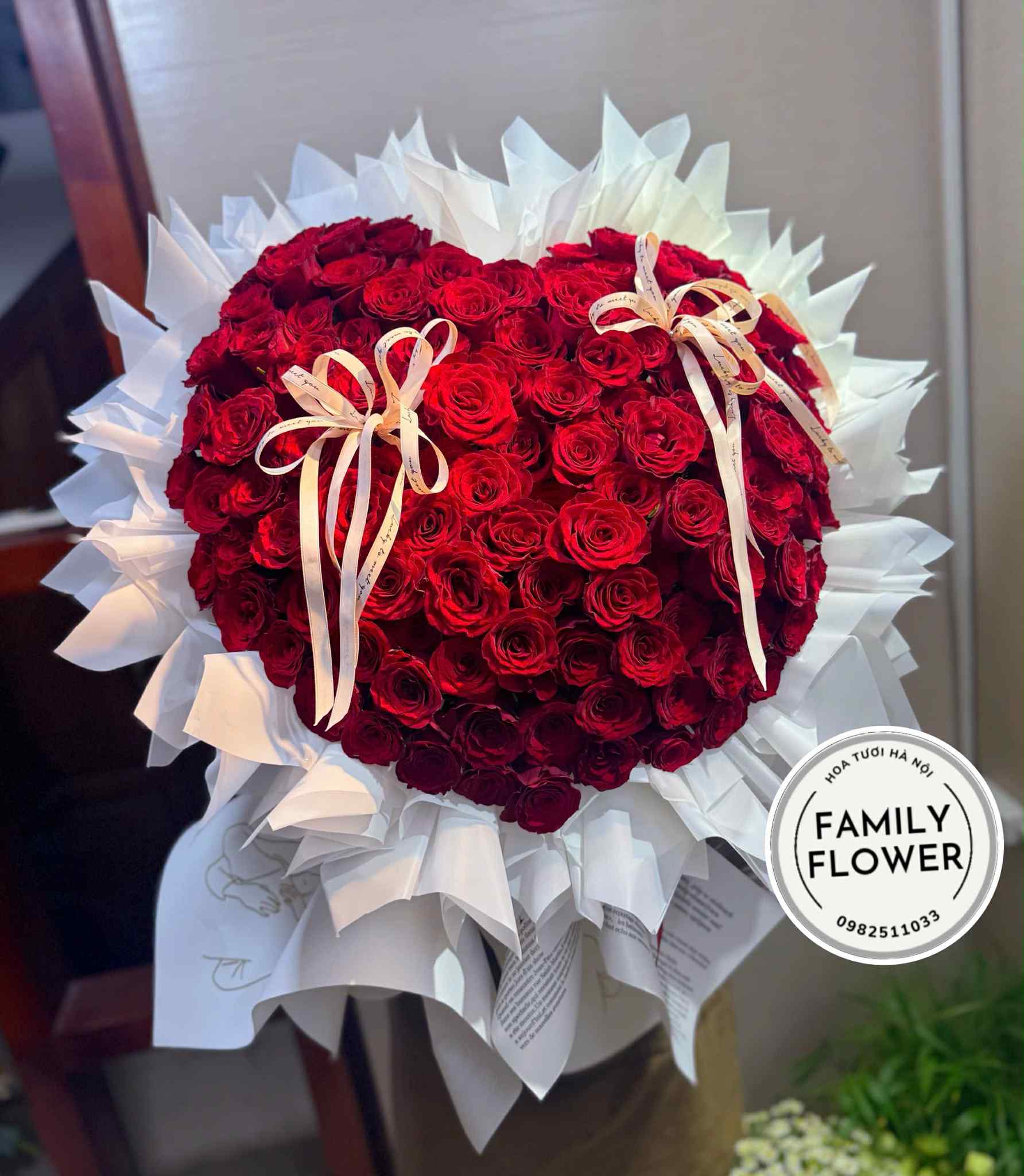 Bó hoa hồng đỏ trái tim tặng vợ người yêu nhân dịp valentine ! Hoa valentine Hà Nội