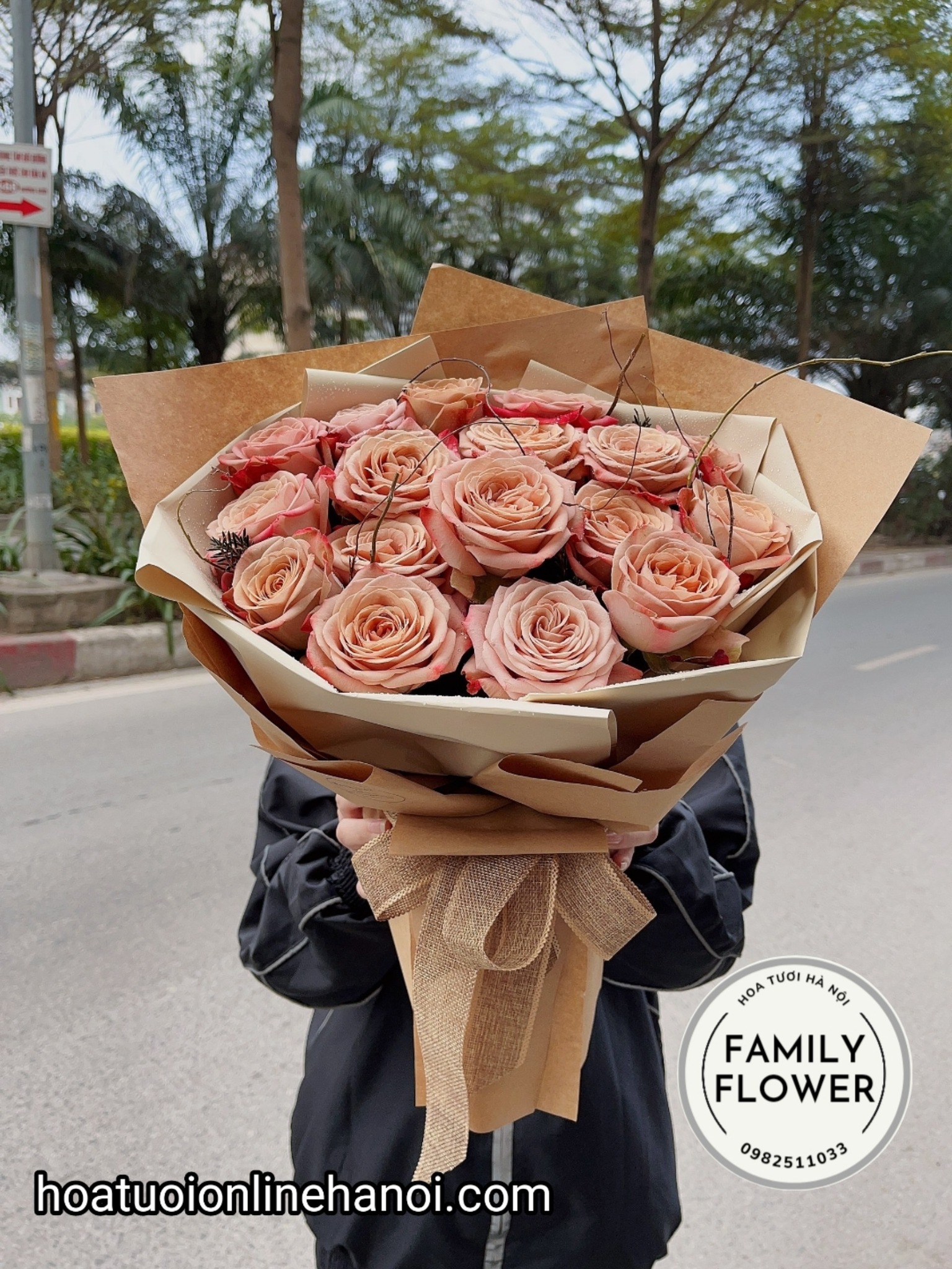 Bó hoa hồng capuchino đẹp tặng sinh nhật tại Ba Đình - Cầu Giấy - Hà Nội.