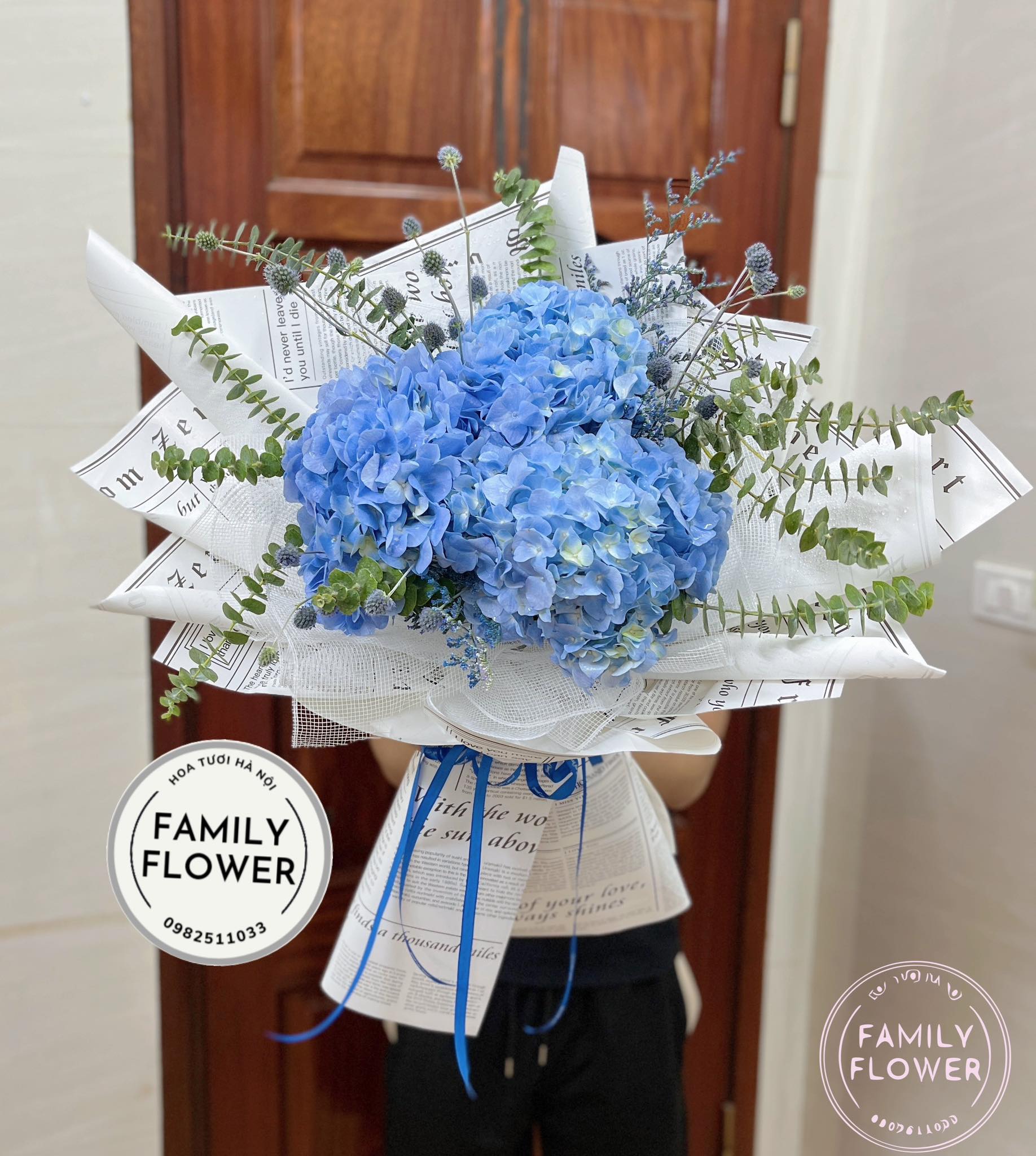 Bó hoa cẩm tú cầu xanh dương tặng người yêu nhân dịp 20 tháng 10 ở Hà Nội, hoa tươi Hà Nội