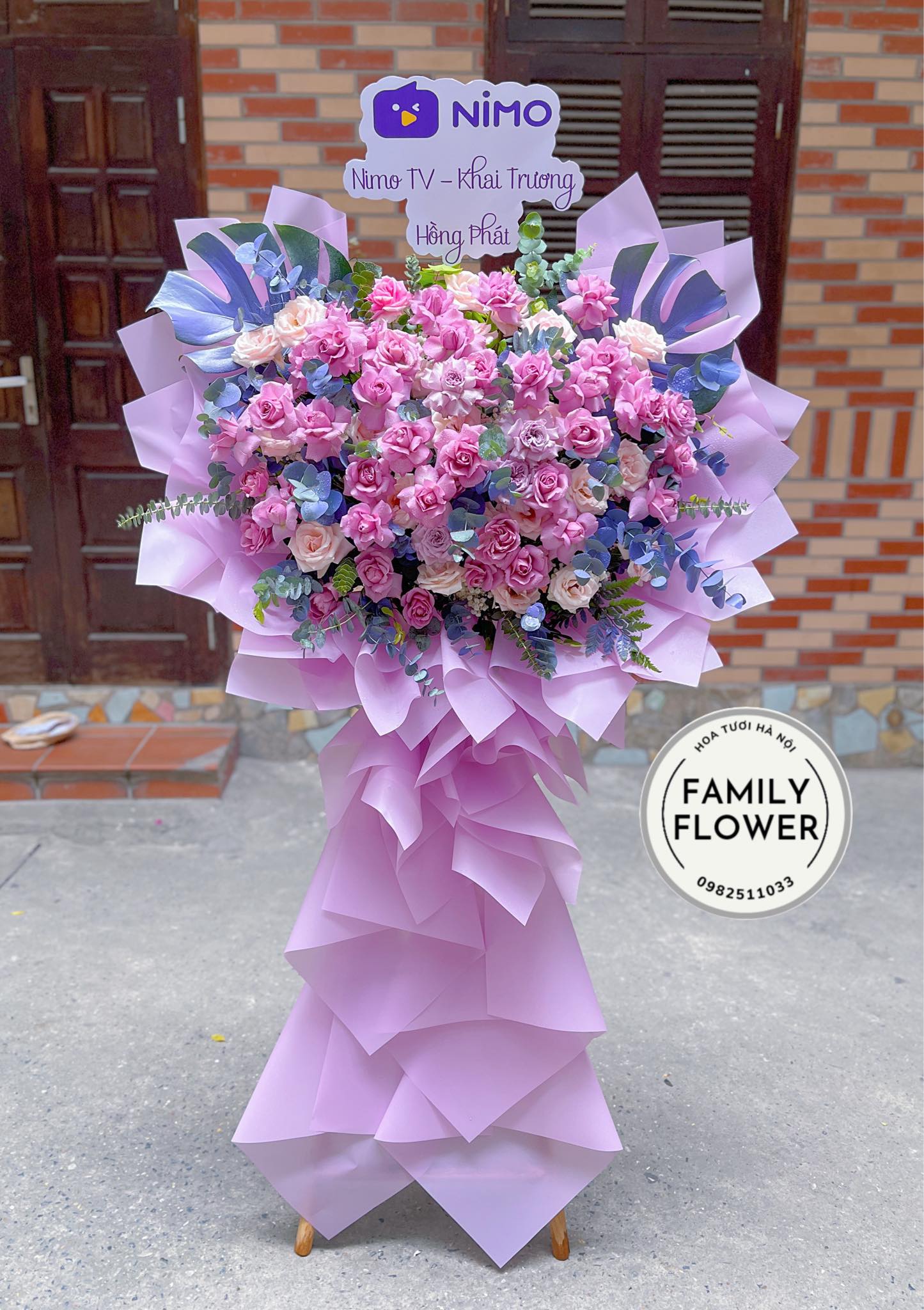 Kệ hoa tone tím tặng khai trương ở quận Ba Đình , Đống Đa Hà Nội ! Đặt hoa online Hà Nội