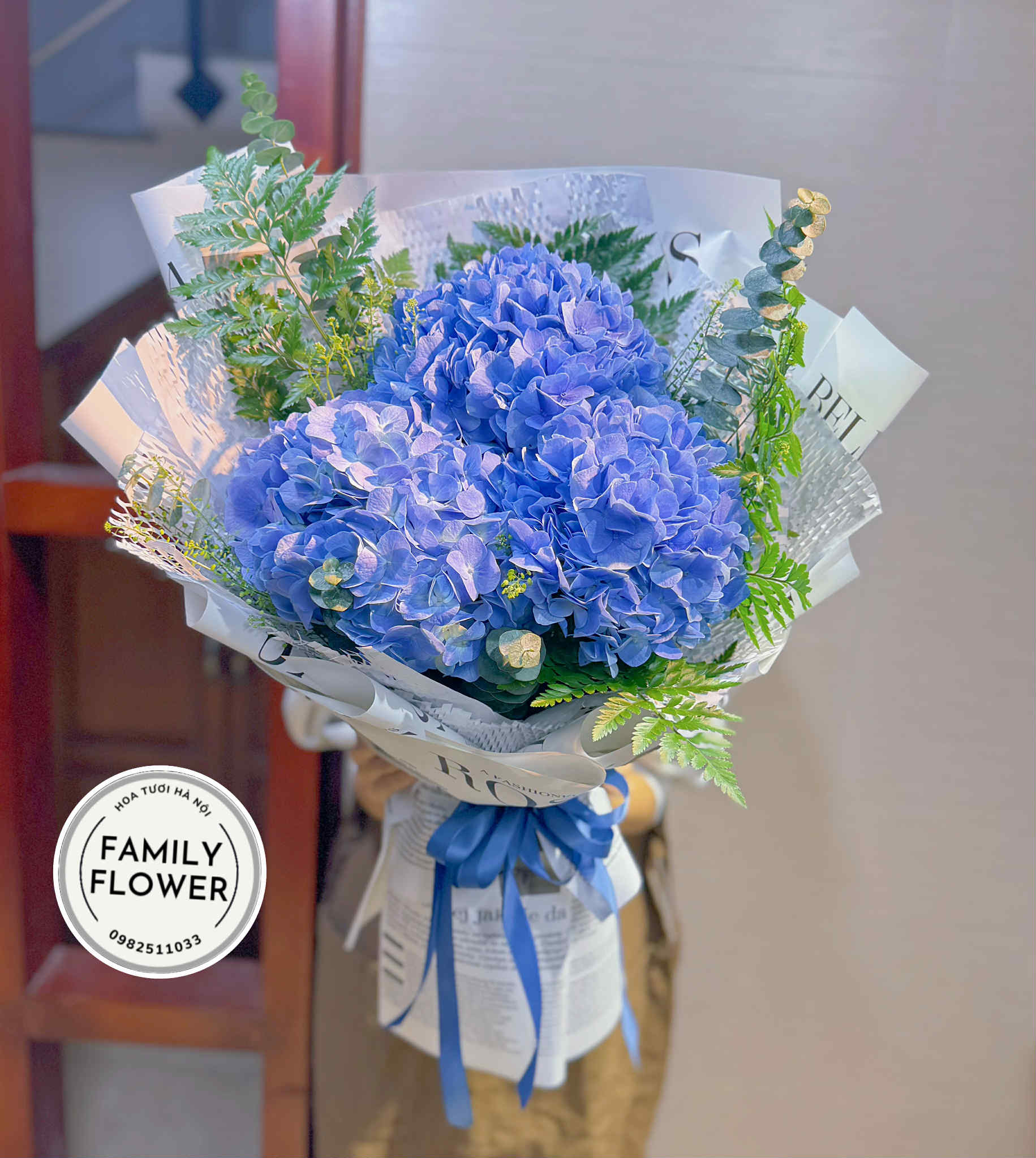 Bó hoa cẩm tú cầu xanh dương tặng sinh nhật bố quận Đống Đa Tây hồ Hà Nội ! Mua hoa tươi Hà Nội