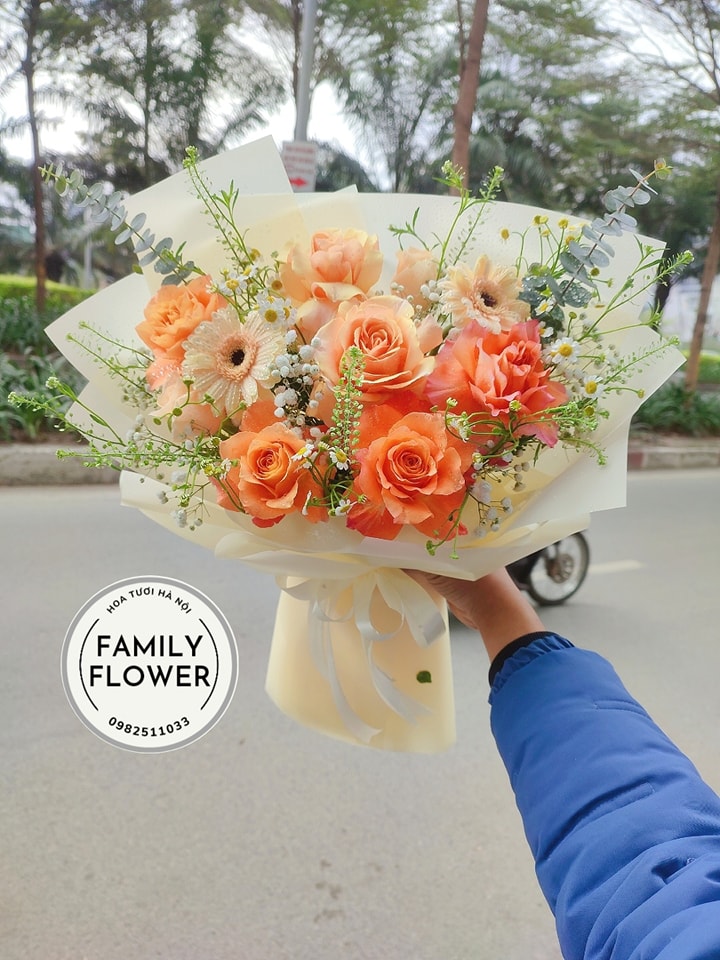 Bó hoa tone cam tặng người yêu , vợ dịp sinh  nhật tại Cầu Giấy .
