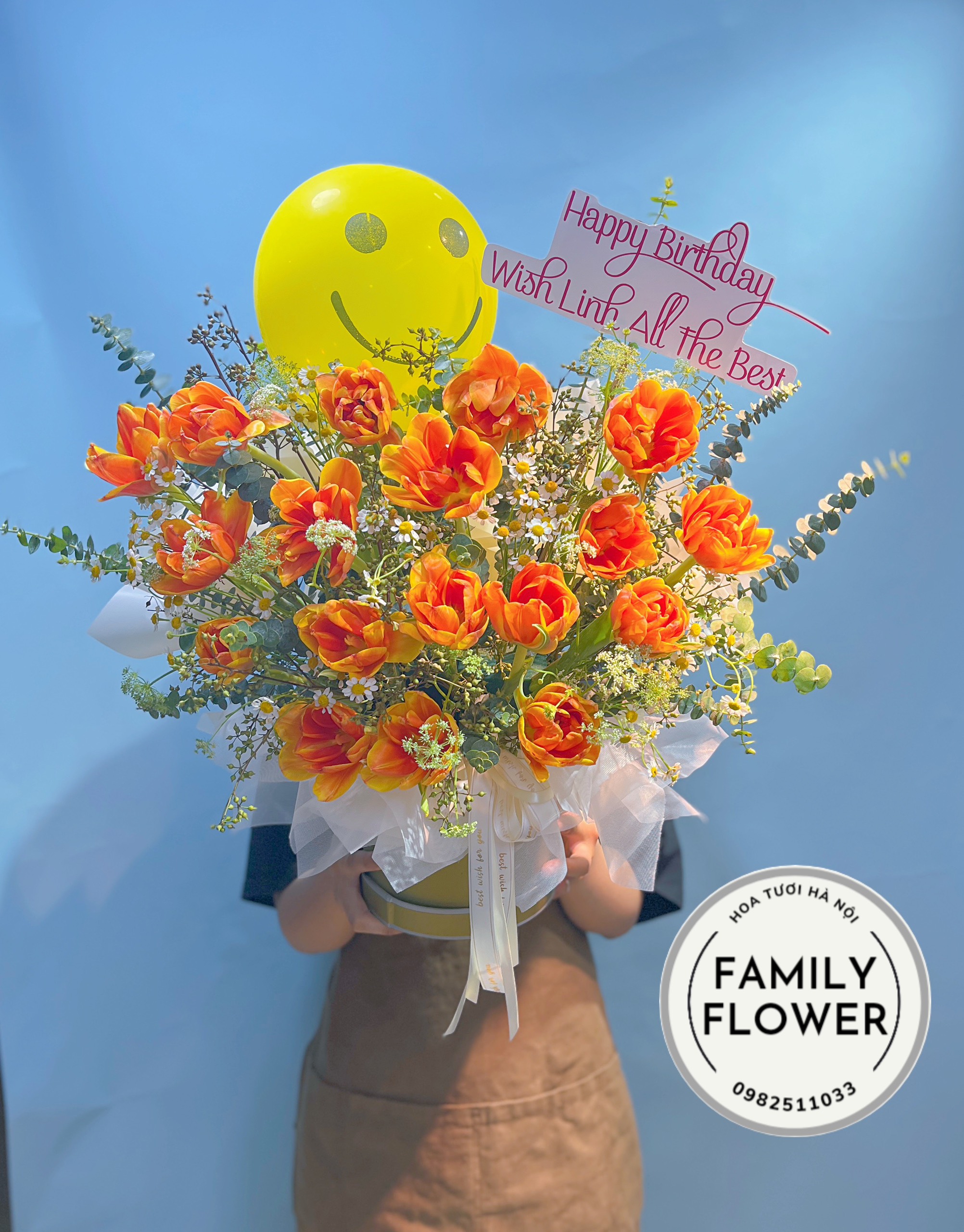 Hộp hoa tulip cam tặng chúc mừng sinh nhật tại Cầu Giấy Hà Nội ! Mua hoa tươi online tại Hà Nội