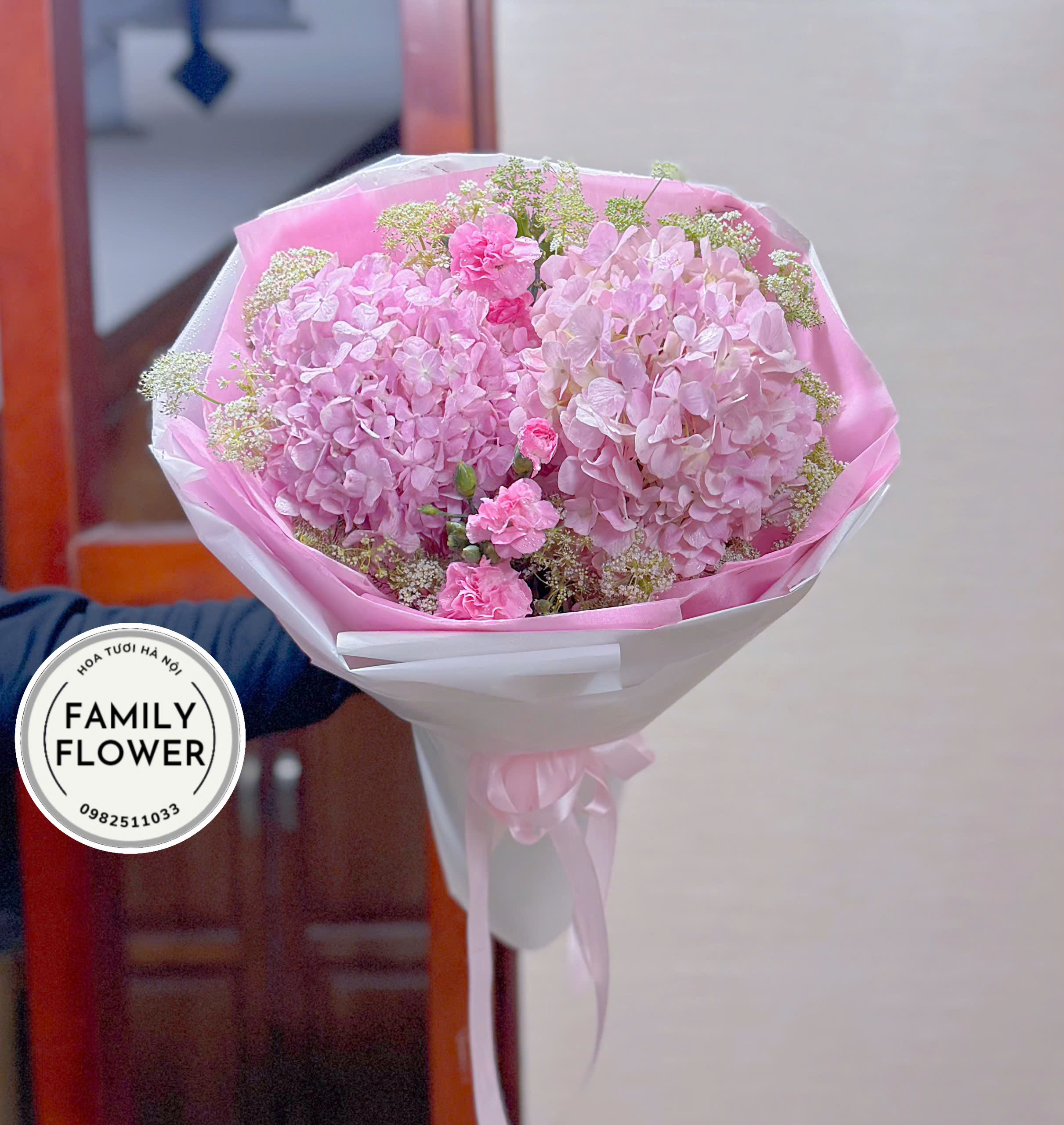 Bó hoa cẩm tú cầu hồng tặng chúc mừng valentine tại quận Ba Đình Hà Nội ! Mua hoa tươi online tại Hà Nội 
