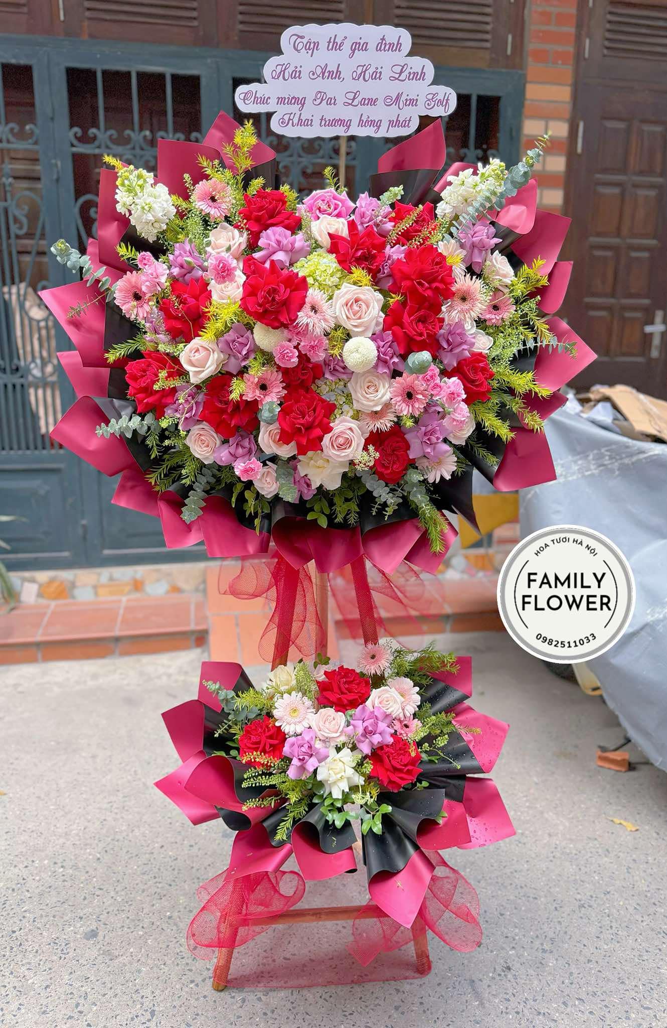 Kệ hoa 2 tầng chúc mừng khai trương ! Hoa khai trương Hà Nội ! Mua hoa tươi Hà Nội