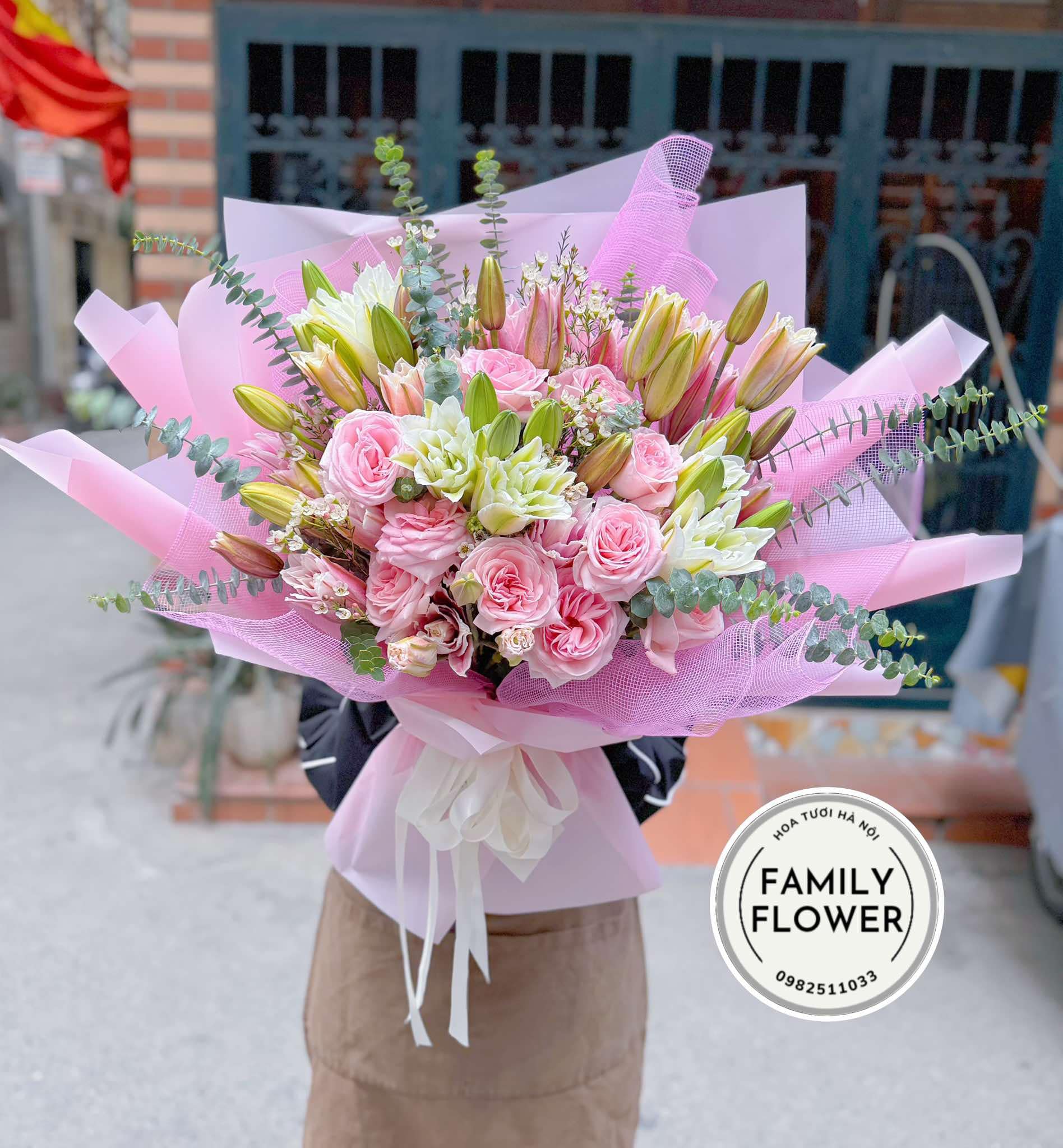 Bó hoa ly kép hồng mic hồng ohara tặng sinh nhật mẹ ở quận Cầu Giấy , Thanh Xuân Hà Nội