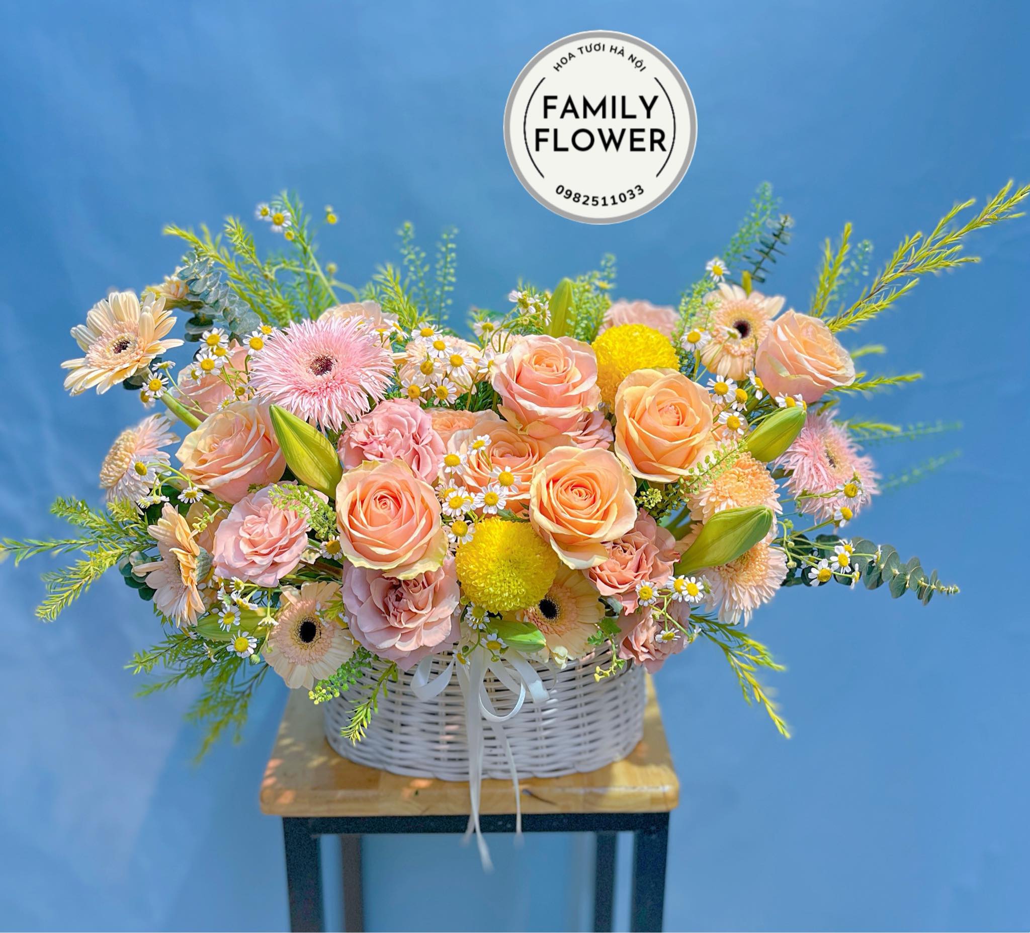 Lẵng hoa tone cam vàng tặng khai trương quận Ba Đình ! Mua hoa khai trương Ba Đình