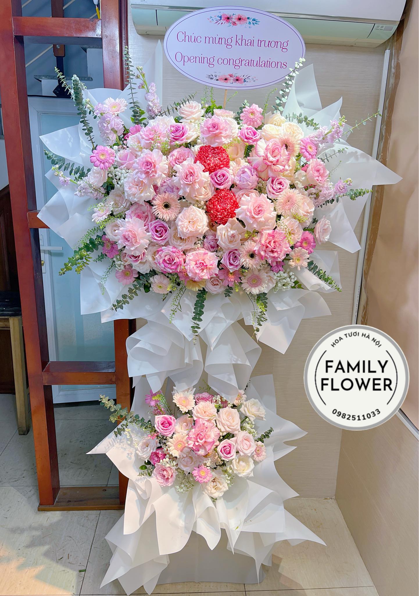 Cây hoa 2 tầng chúc mừng khai trương quận Cầu Giấy , Ba Đình Hà Nội ! Hoa khai trương Ba Đình