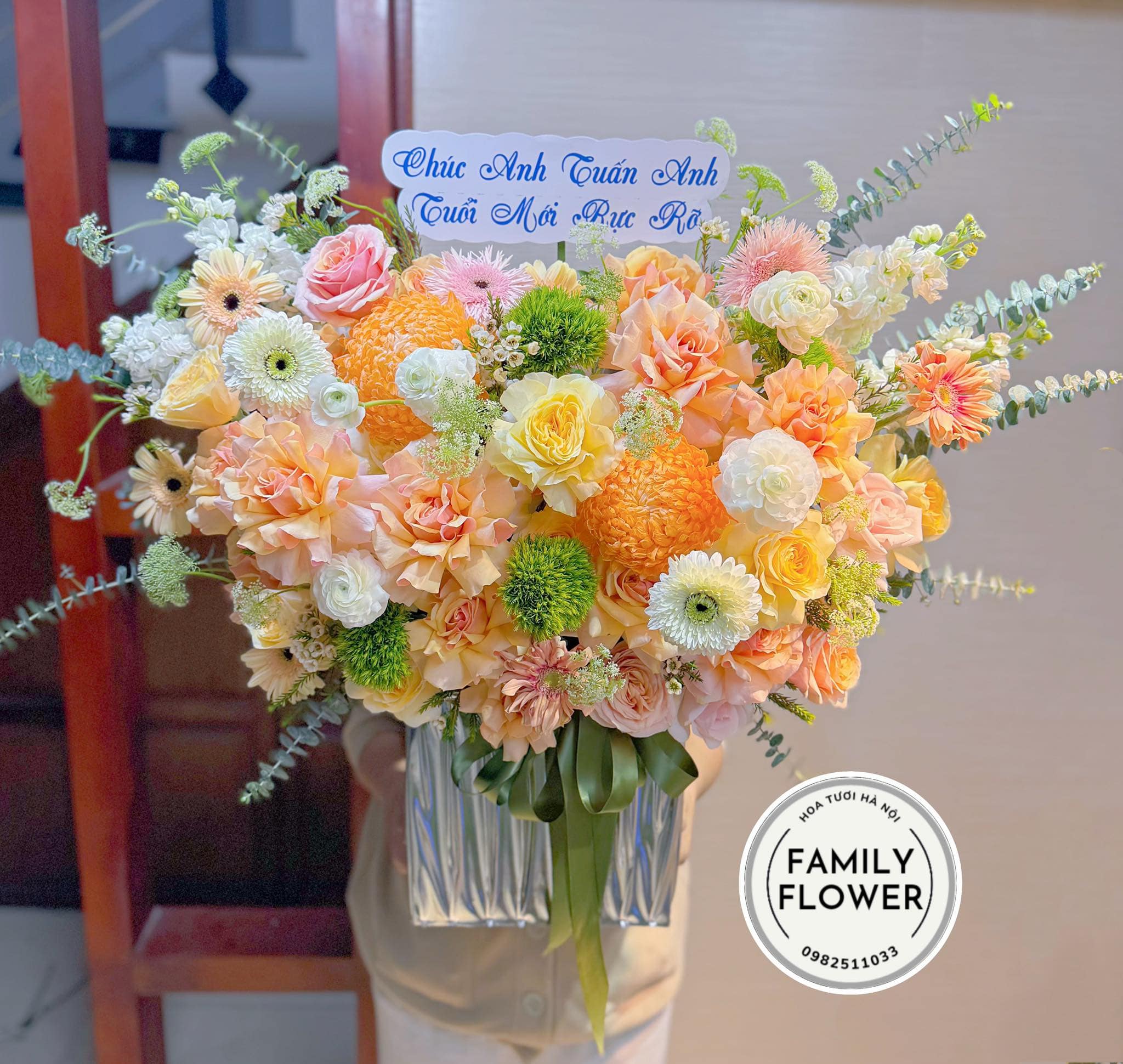 Lẵng hoa tone vàng cam tặng con trai quận Đống Đa , Quận Ba Đình Hà Nội ! Điện hoa Hà Nội