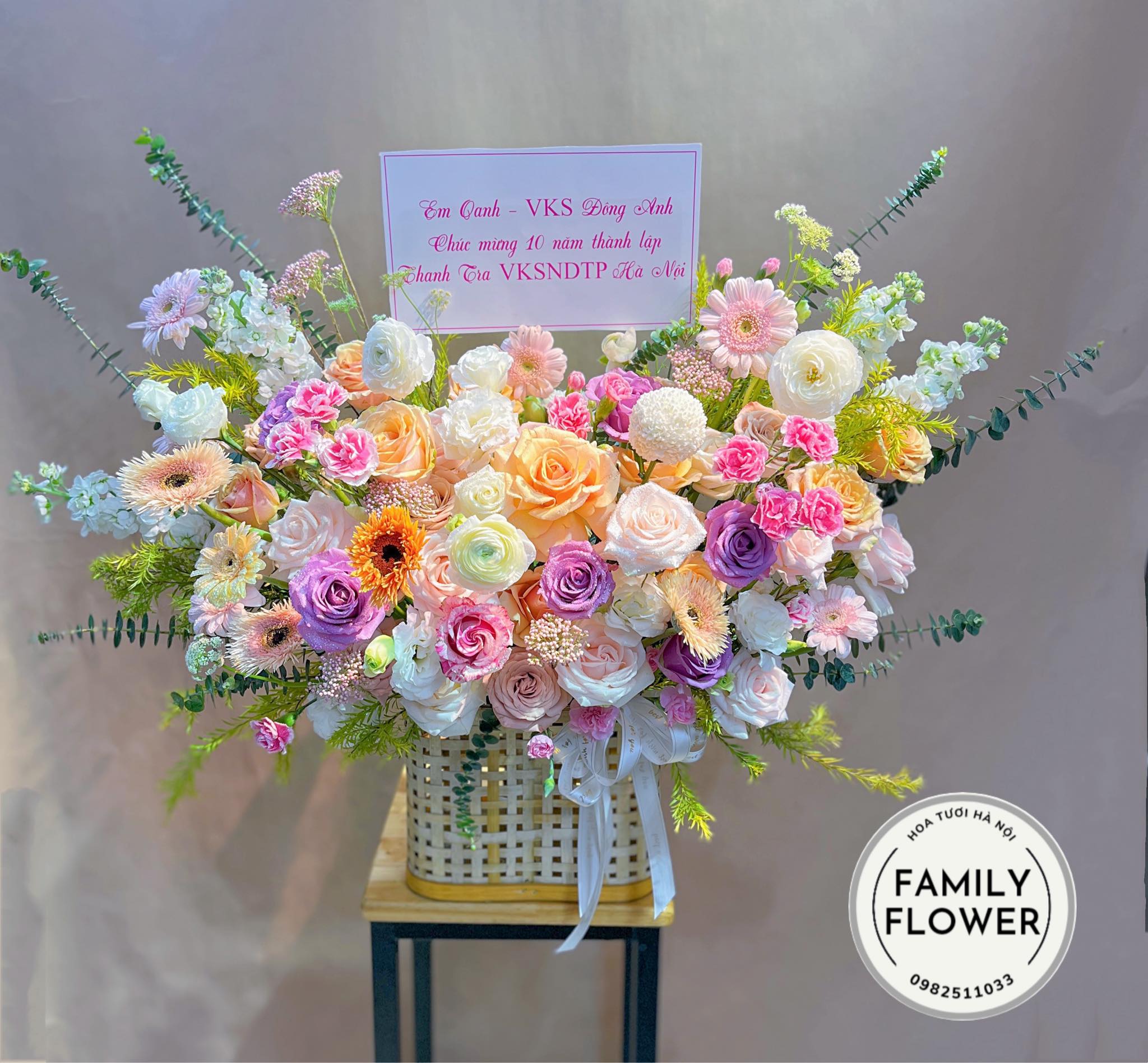 Lẵng hoa chúc mừng kỷ niệm thành lập công ty ở Hà Nội ! Hoa tươi Hà Nội