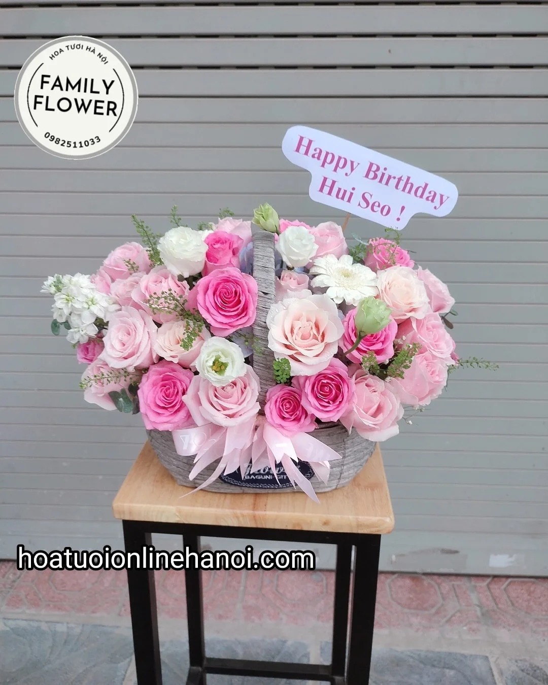 Lẵng hoa tone hồng ngọt ngào phong cách hàn quốc chúc mừng sinh nhật ,hoa sinh nhật Hà Nội