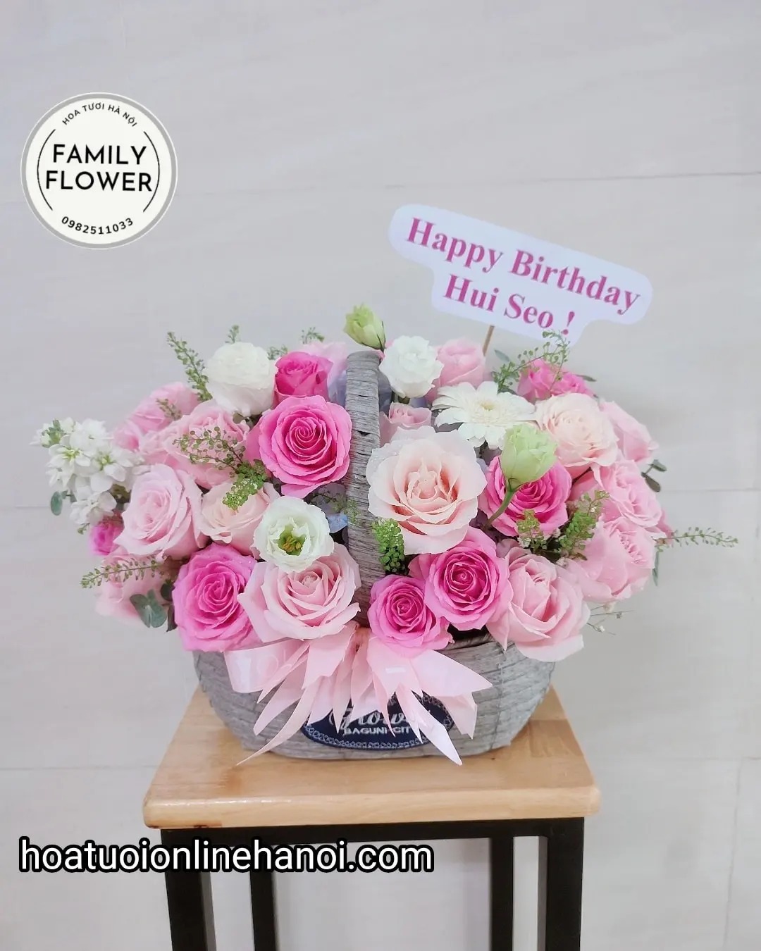 Lẵng hoa tone hồng ngọt ngào phong cách hàn quốc chúc mừng sinh nhật ,hoa sinh nhật Hà Nội