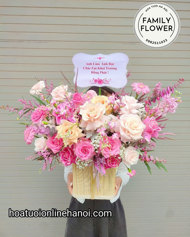 Lẵng hoa chúc mừng khai trương đẹp ở quận Ba đình - Cầu Giấy - Hà Nội . Hoa khai trương Hà Nội.