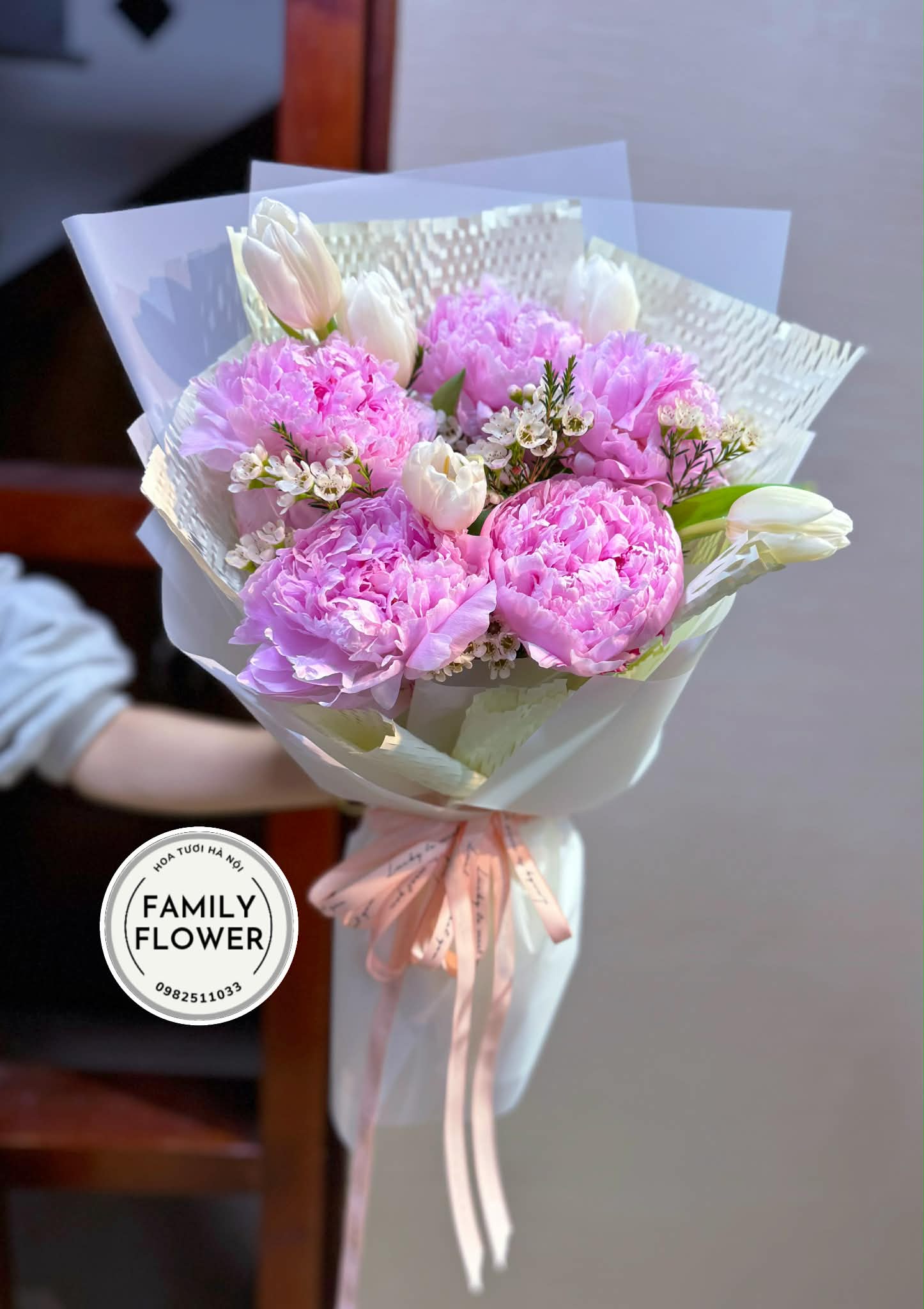 Bó hoa mẫu đơn tặng mẹ nhân dịp sinh nhật! Hoa mẫu đơn Hà Nội ! Mua hoa tươi Hà Nội family flower