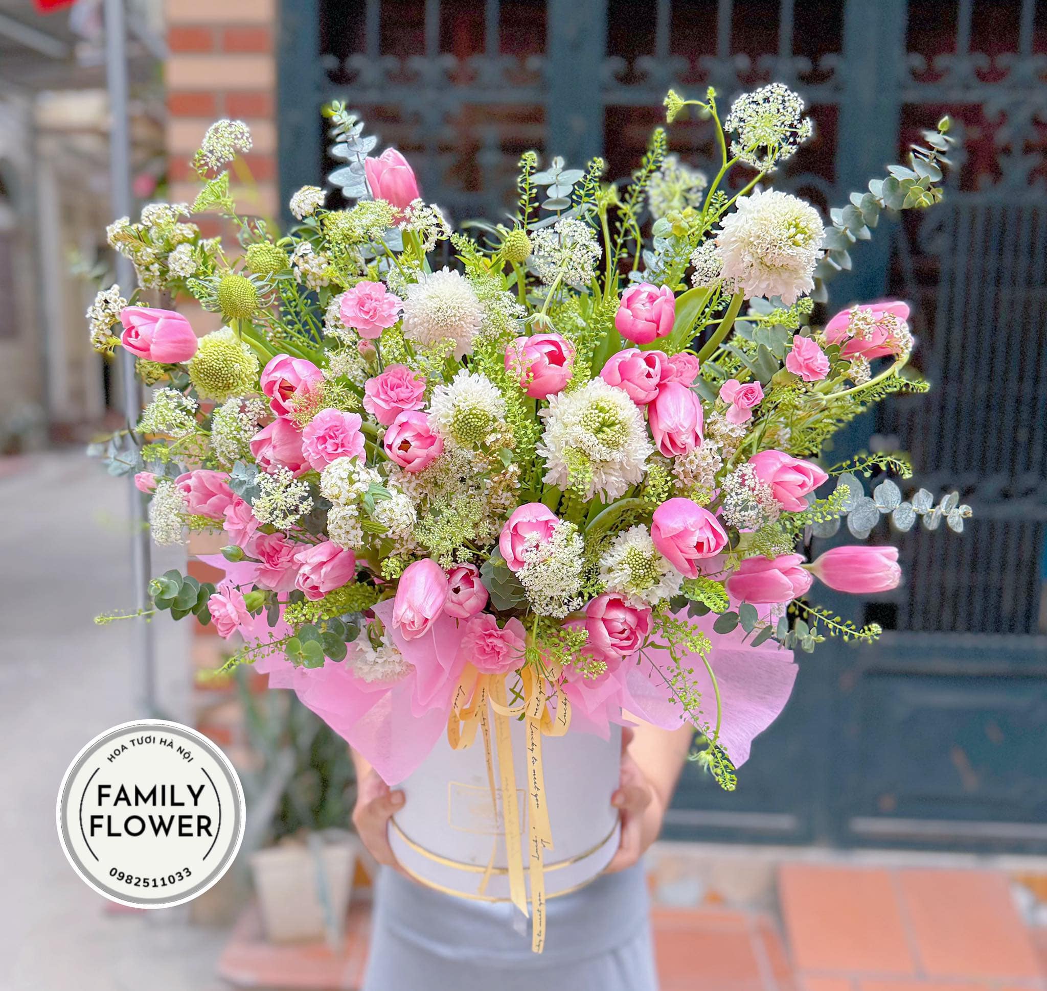 Hoa tulip Hà Nội ! Lẵng hoa tulip hồng tặng sinh nhật mẹ , chị gái ở quận Ba Đình ! Hoa tươi Ba Đình